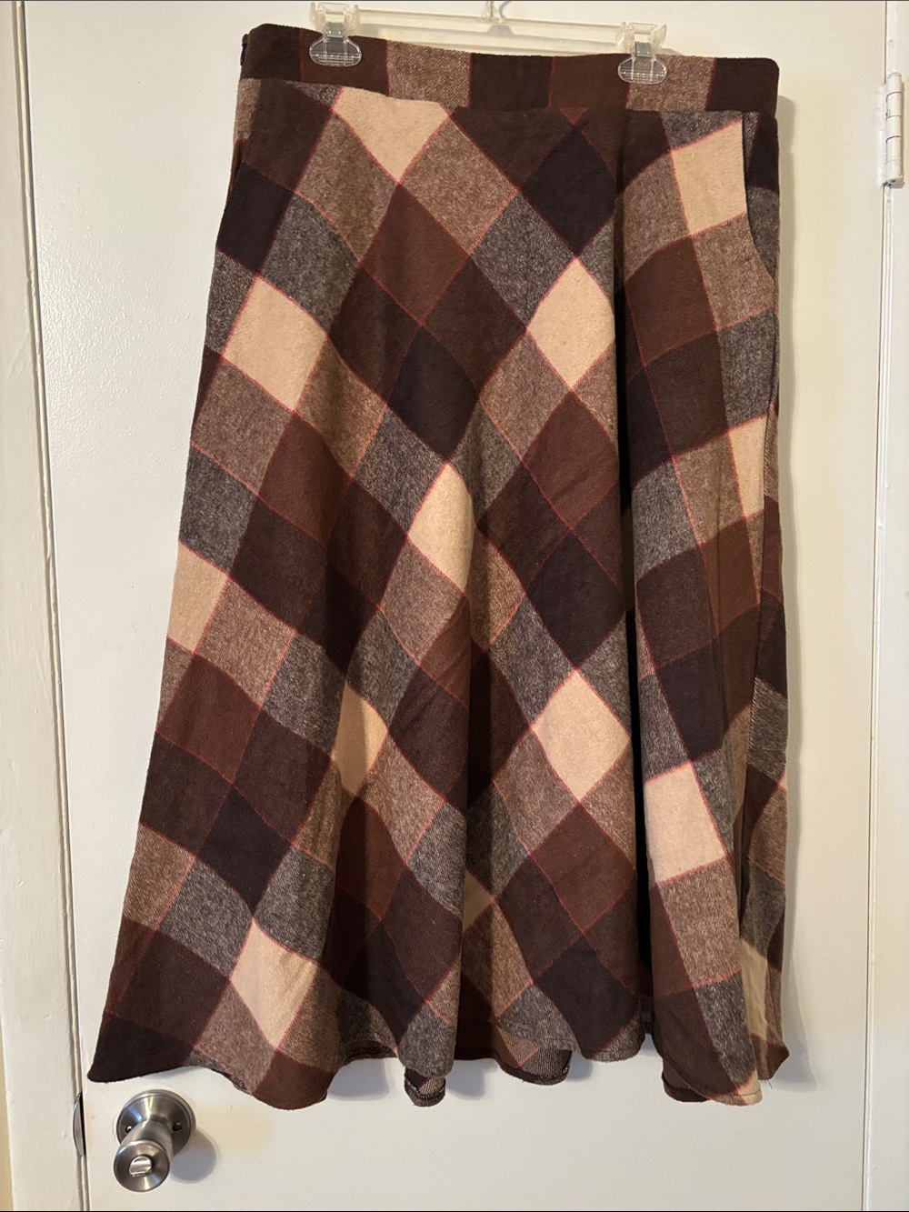 Source Unknown Brown & Cream Plaid Circle Skirt